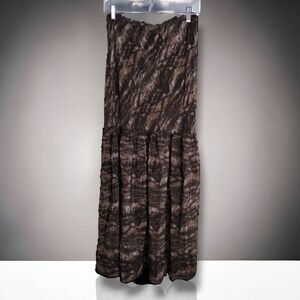 Biya Johnny Was Womens Dress Sz‎ XS Brown Silk Print Strapless Long Glam Core